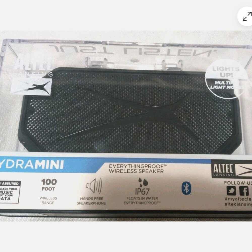 Wireless Altec Lansing Hydramini Bluetooth Speaker Black Portable Waterproof